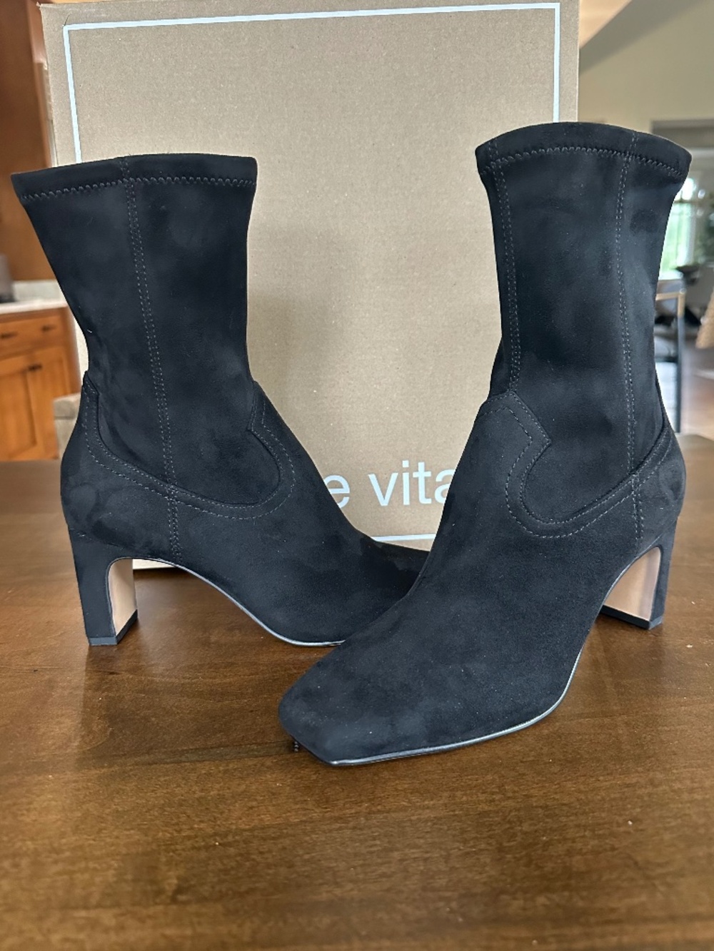 Dolce Vita Roan Onyx Suede Stella Women's Ankle Boots Sz 6.5 Black Square Toe